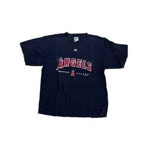 Majestic Los Angeles Angels MLB American League Navy Blue Graphic T-Shirt XL